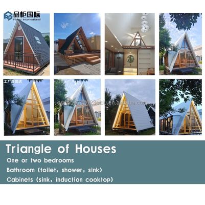 삼각형 모양 컨테이너 하우스 목재 주택 벽 50/75/100mm 파동 샌드위치 패널과 함께 Prefab 가정