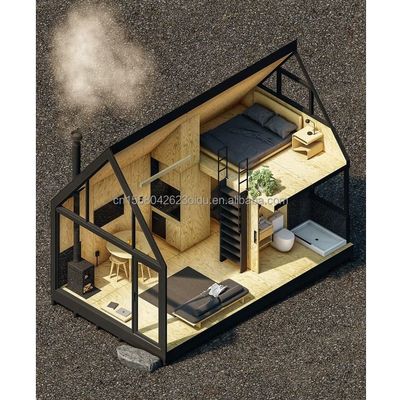 A-프레임 디자인과 젤리화 된 철제 정면 튜브로 만든 삼각형 컨테이너로 빠르게 설치 된 2 층 전조 빌라