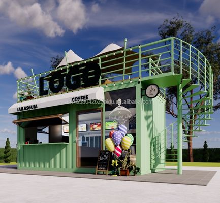 휴대용 10ft 20ft 전공 철강 구조 컨테이너 하우스 모바일 바 가게 패스트 푸드 벽 50mm 웨이브 샌드위치 패널