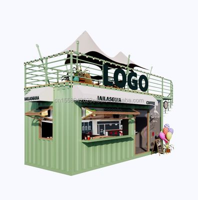 휴대용 10ft 20ft 전공 철강 구조 컨테이너 하우스 모바일 바 가게 패스트 푸드 벽 50mm 웨이브 샌드위치 패널