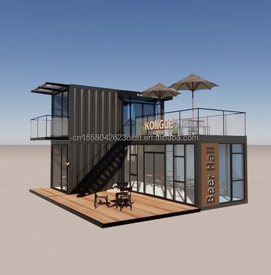 진열된 강철 굽기 컨테이너 커피숍 40ft 전조 주택 건물 디자인 강철 프레임 호텔