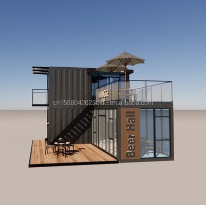 진열된 강철 굽기 컨테이너 커피숍 40ft 전조 주택 건물 디자인 강철 프레임 호텔