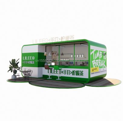 모듈형 전공 운송 컨테이너 레스토랑 20ft 커피 바와 함께 진열 철제 정면 튜브 철강 프레임