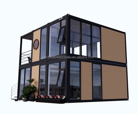현대적 목재 외관 평면 포장 이동 주택 철강 프레임 가설 철강 굽기 180g 10ft 20ft 컨테이너