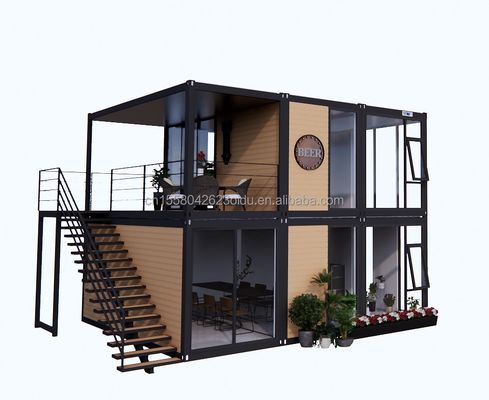 현대적 목재 외관 평면 포장 이동 주택 철강 프레임 가설 철강 굽기 180g 10ft 20ft 컨테이너
