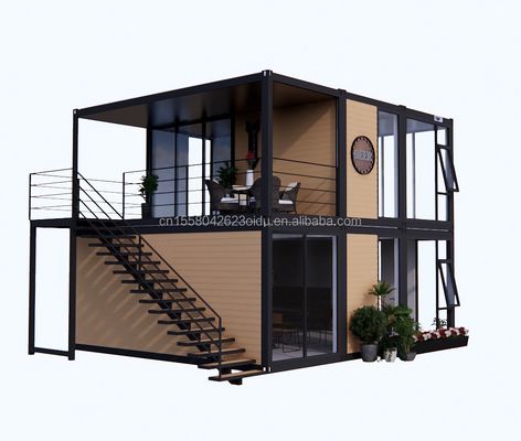 현대적 목재 외관 평면 포장 이동 주택 철강 프레임 가설 철강 굽기 180g 10ft 20ft 컨테이너